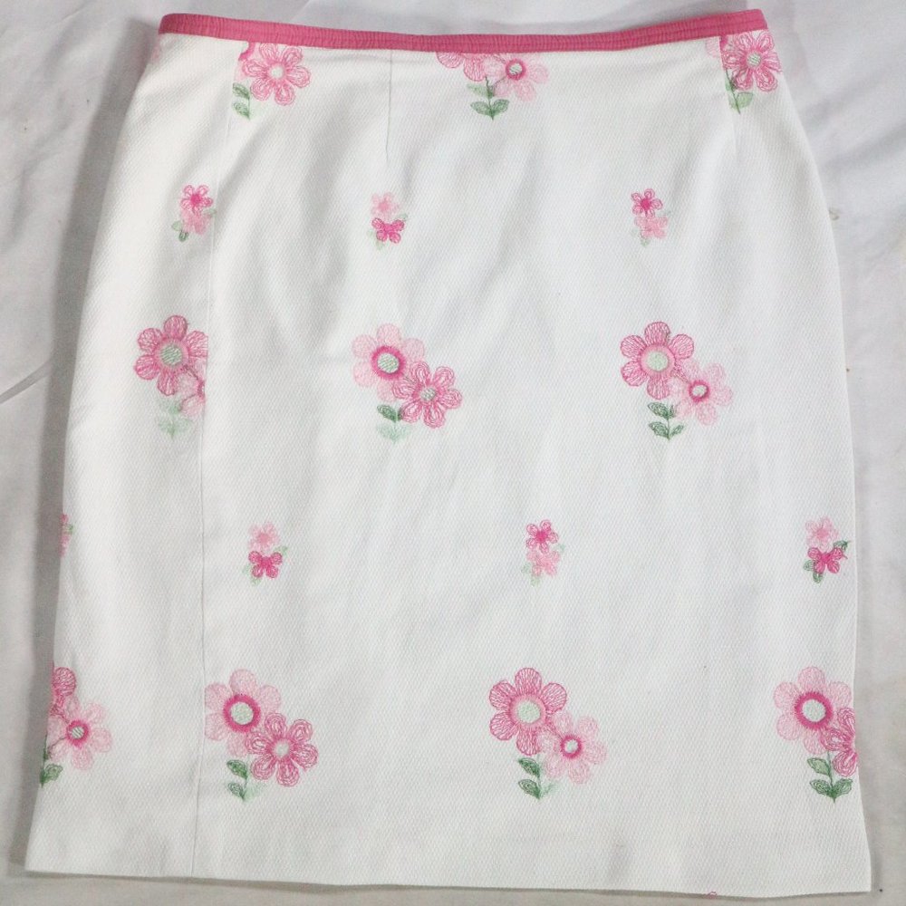 CYNTHIA STEFFE White/Pink Floral A- Line Midi Skirt Sz 12 - Picture 1 of 10